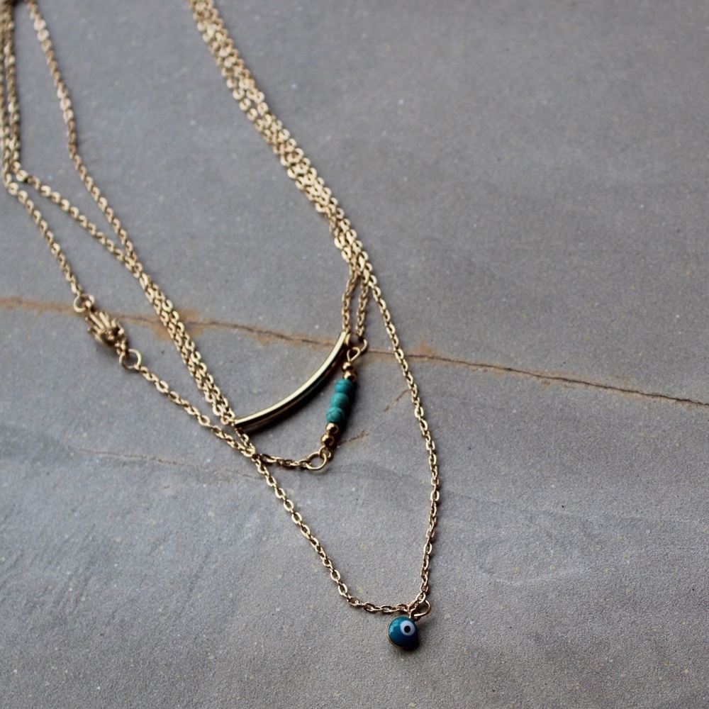 Boho Multi Layer Hamsa Fatima Evil Eye Necklace - Picture 6 of 7
